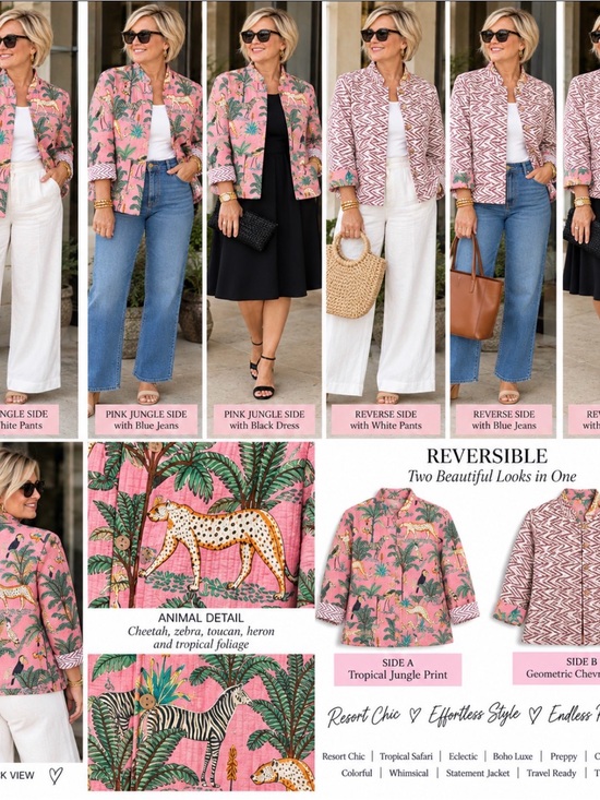 Unlisted Other - Artsy Cotton Safari Sz 14/16 Reversible Pink Tropical Jungle Print Women Jacket